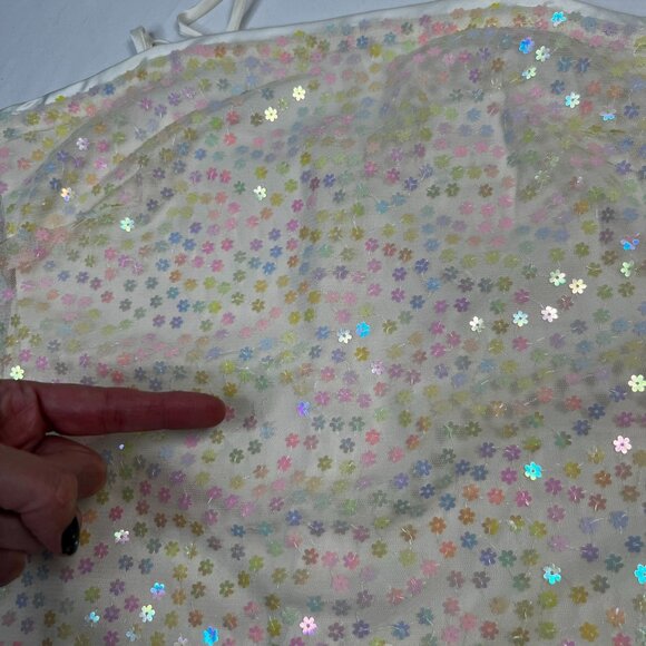 American Threads Sequin Slip Dress Iridescent White Flower Sequin Medium - Picture 12 of 12